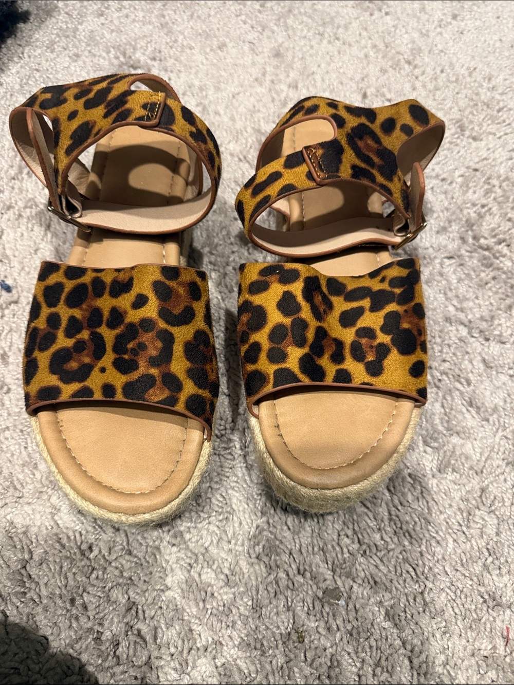 Leopard Suede Print Women’s Open toe  Ankle-Strap Platform Sandals
